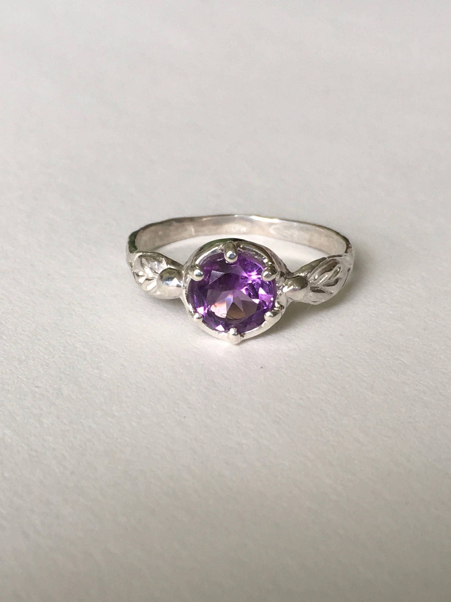 Silver Leaves Amethyst Ring