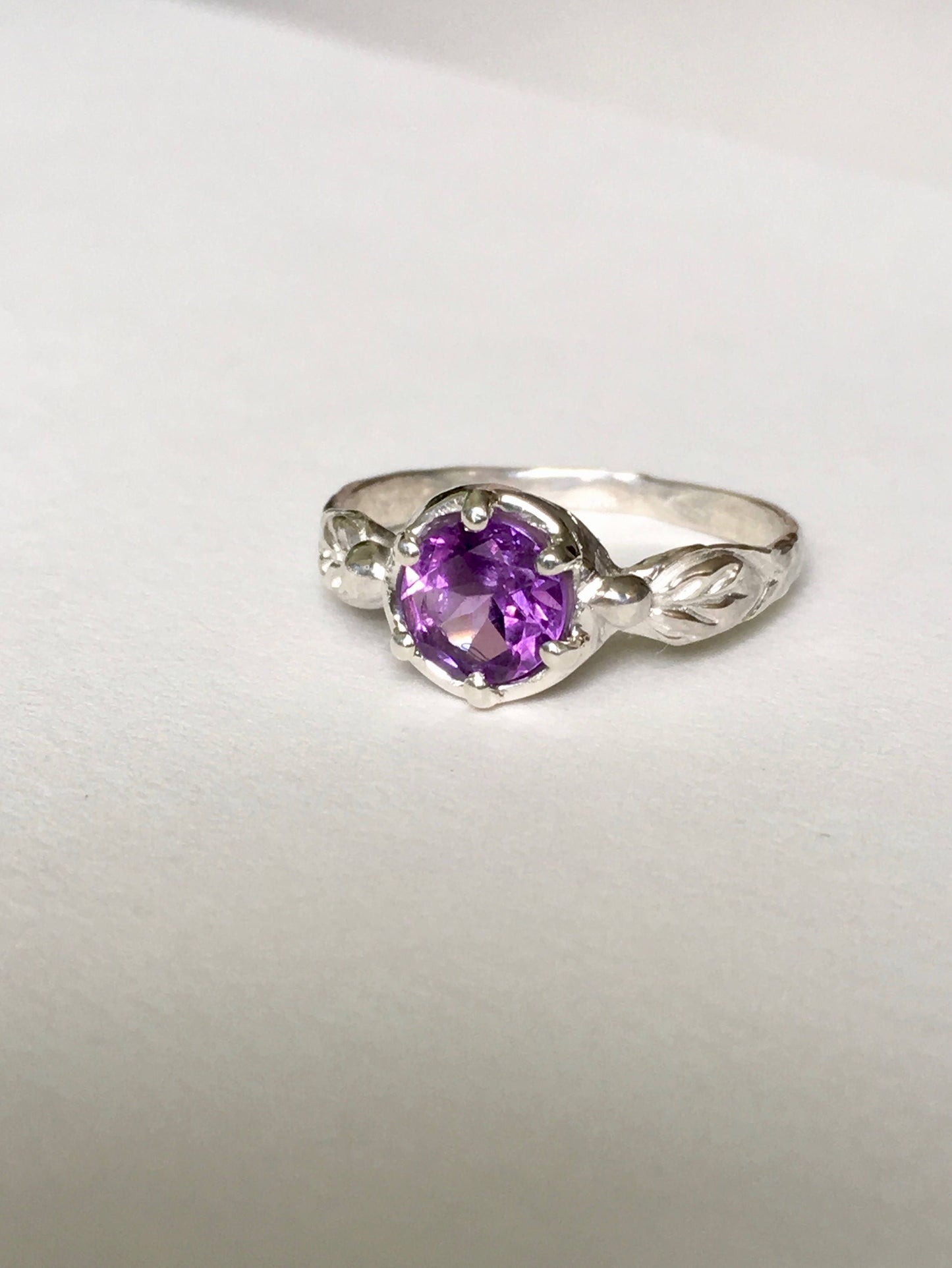Silver Leaves Amethyst Ring