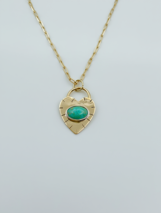 Turquoise Heart Lock Pendant Necklace