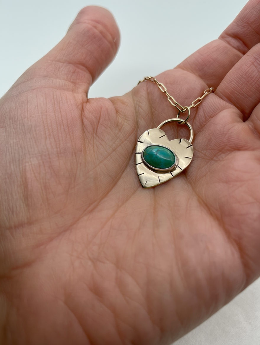 Turquoise Heart Lock Pendant Necklace