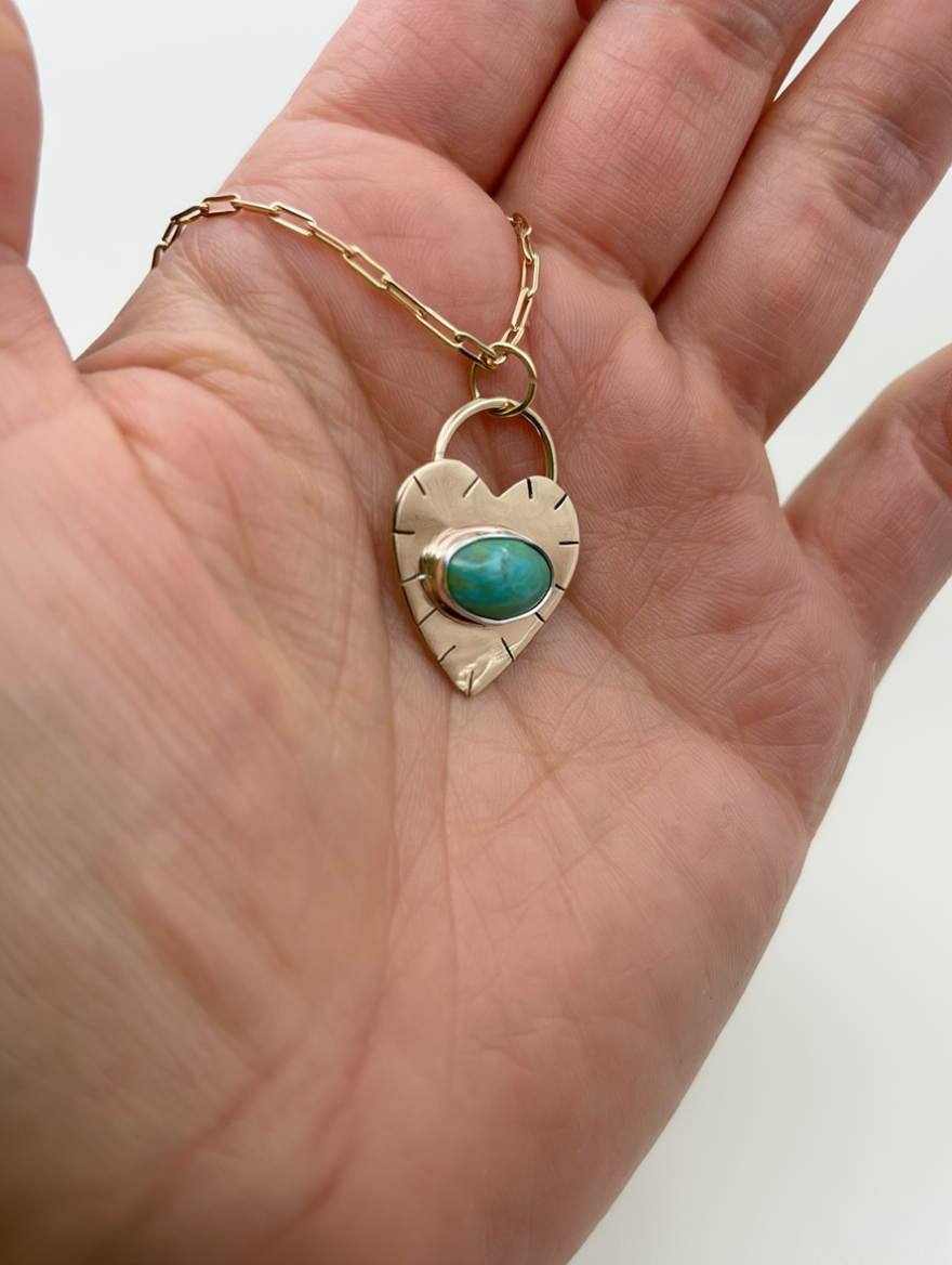 Turquoise Heart Lock Pendant Necklace