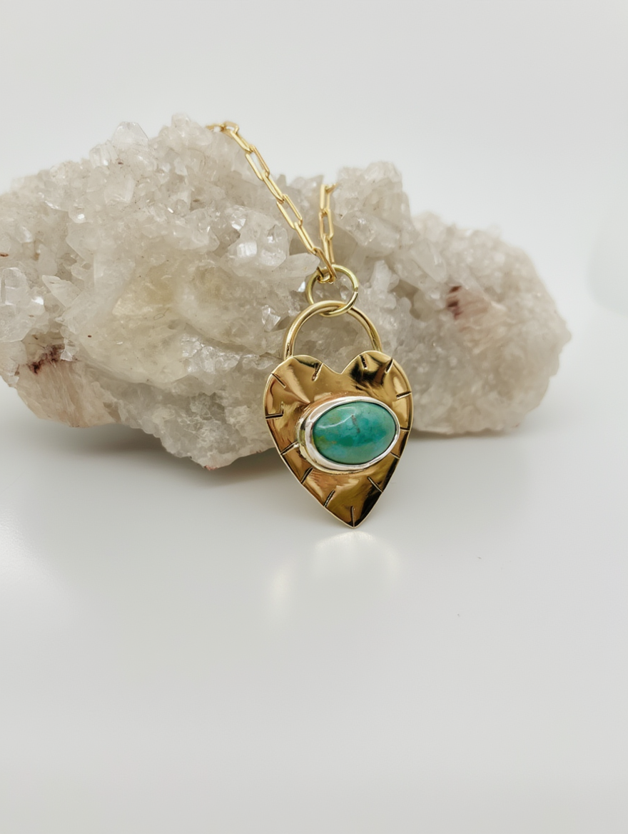 Turquoise Heart Lock Pendant Necklace