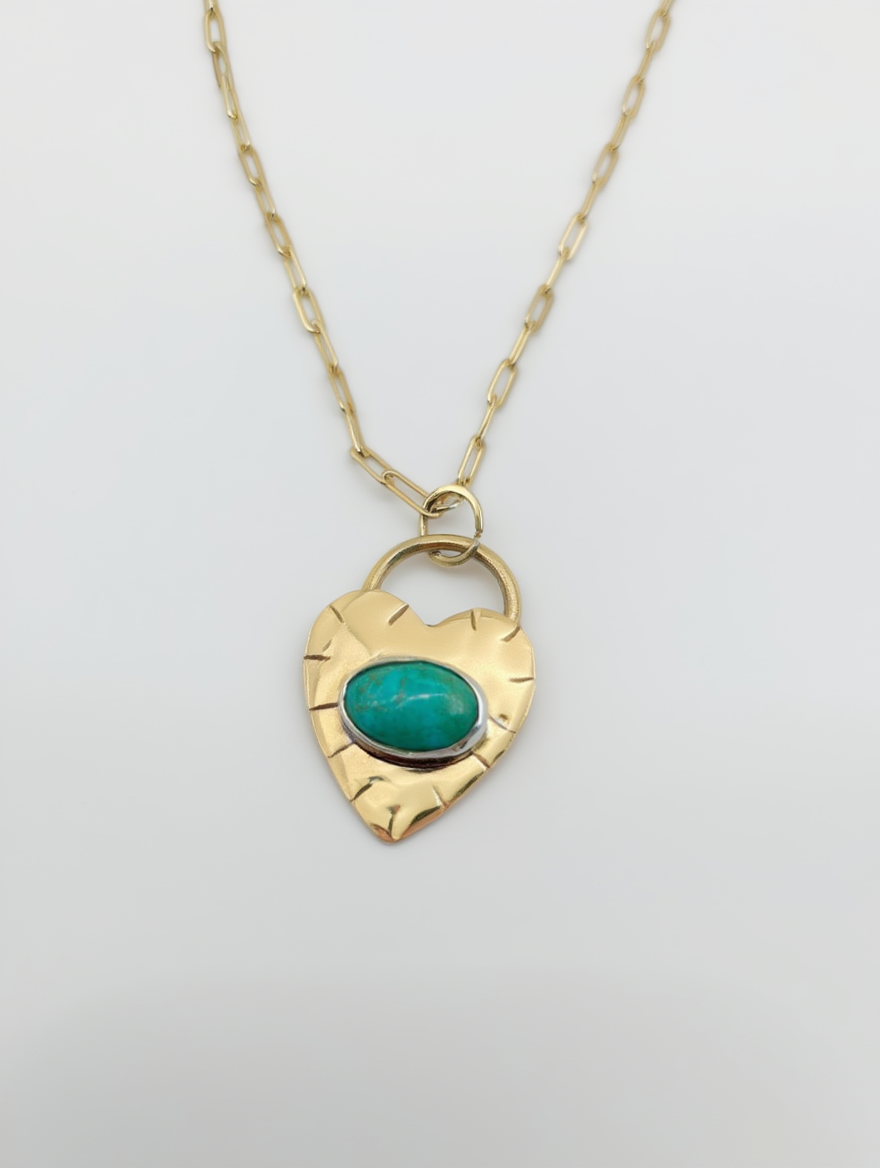 Turquoise Heart Lock Pendant Necklace
